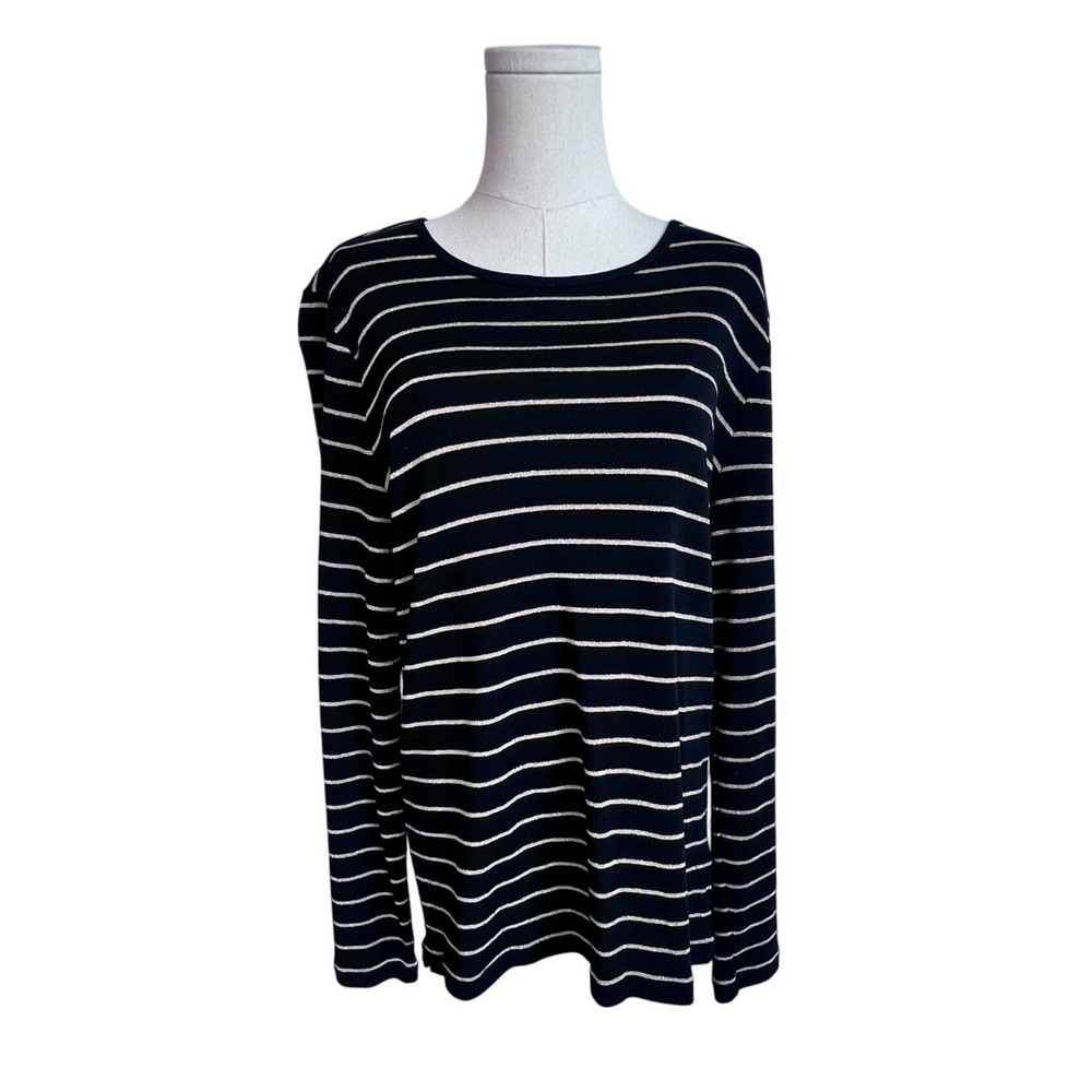 Lauren Ralph Lauren Women's XL Black Gold Metallic‎ Striped Long Sleeve Top